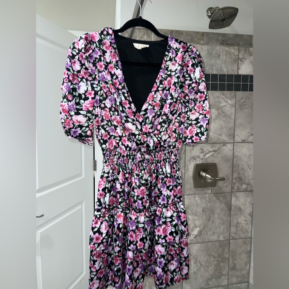 Floral Silk ruched waist Mini Floral Spring Dress